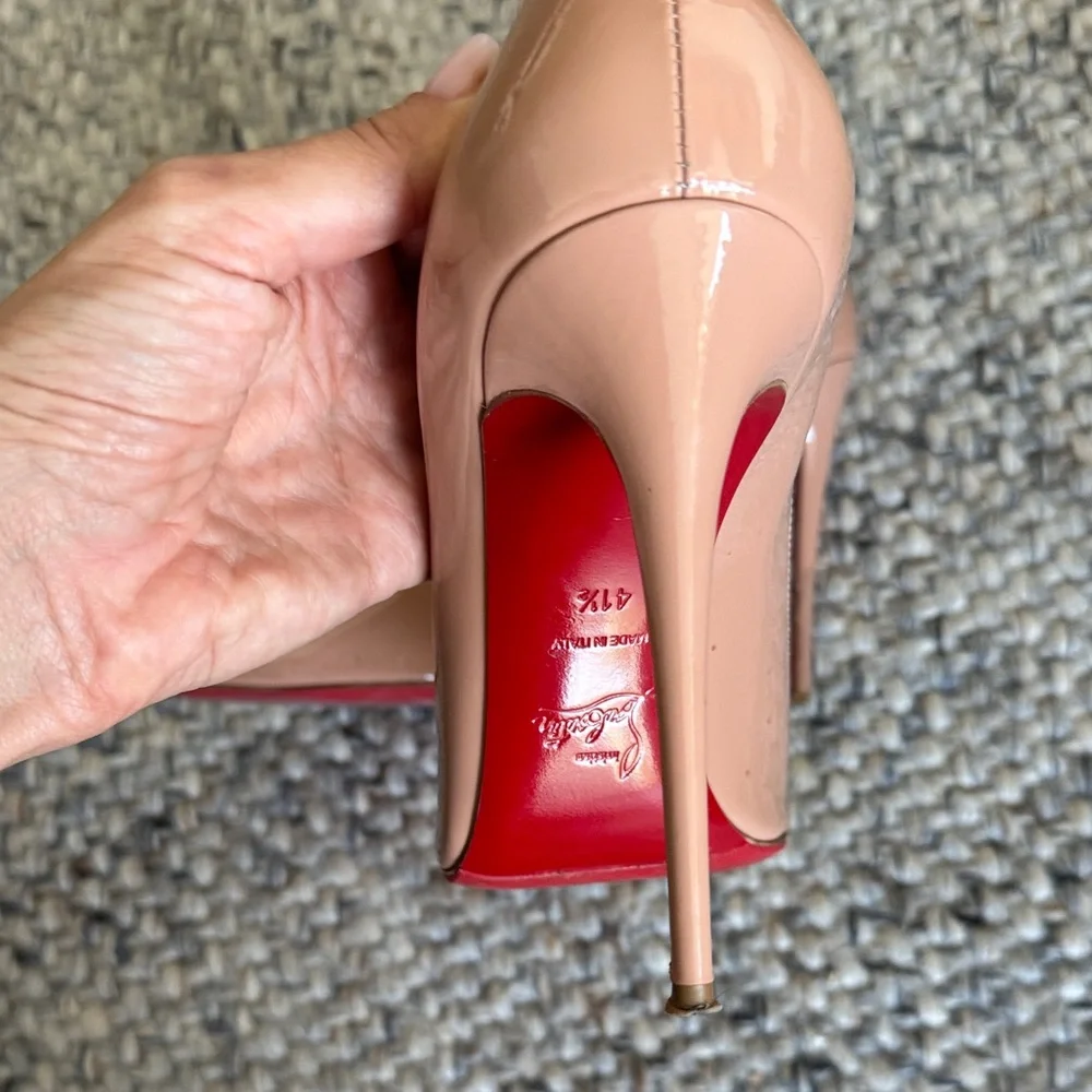 Christian Louboutin Nude Patent Pumps Classic Red Bottom Heels Size 11.5 - Picture 5 of 8